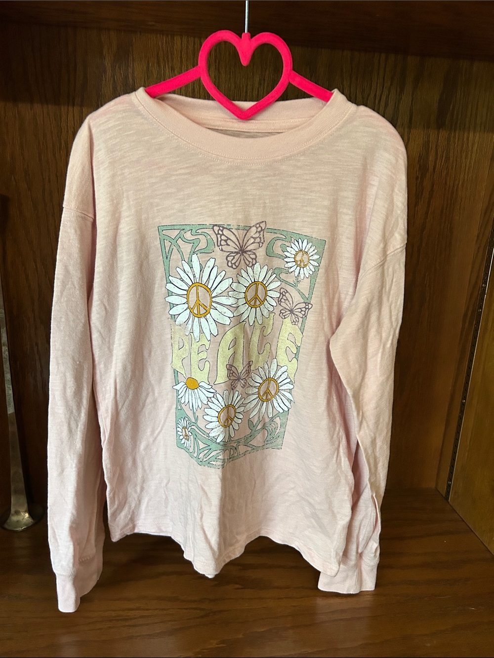 SO Light Pink Long Sleeve Tee with Daisy Peace Graphic